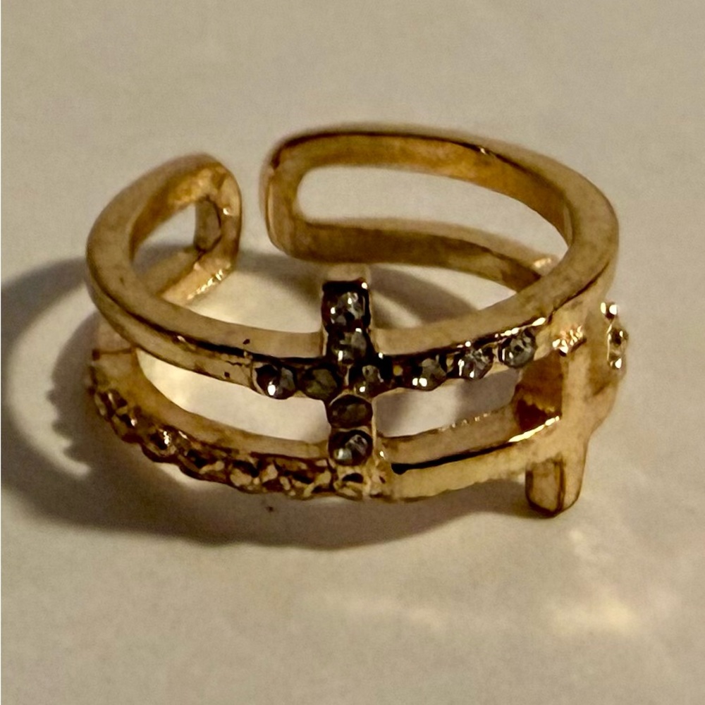 Gold Cross Ring with Crystal Accents